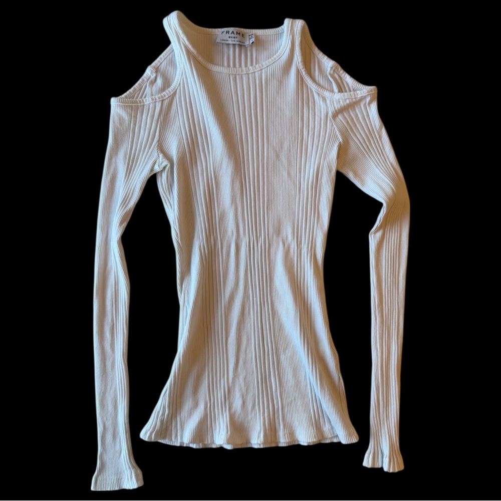 FRAME White Ribbed Long Sleeve Top w/Shoulder Cutout